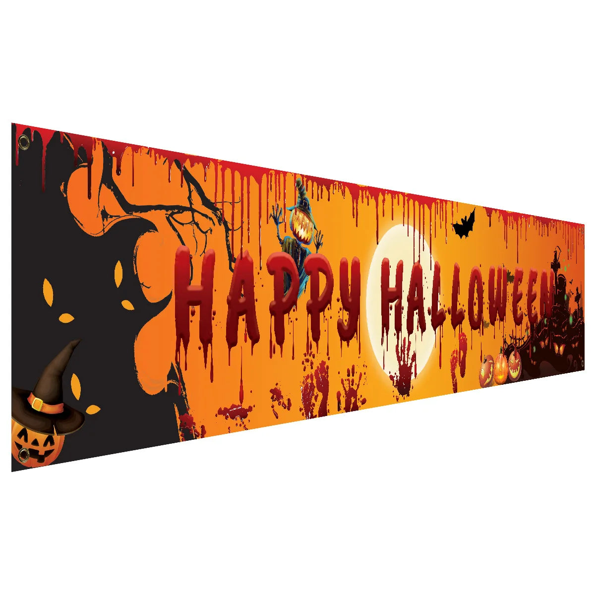 Happy Halloween Banner 250cm Long Hanging Halloween Banner with Pumpkin Terror Bloody Handprint Decor for Yard Indoor Outdoor