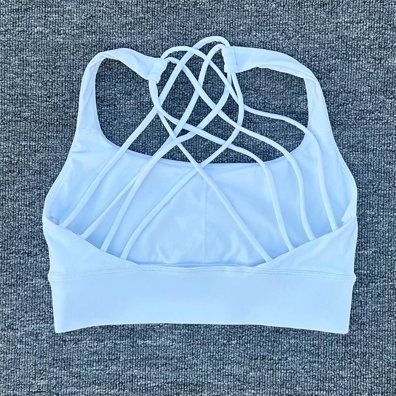 Women's Fitness Sports Bra Anti-Sweat Fitness Top Women Yoga Bra Shockproof Crop Top Cross Back Sport Bra Gym Workout Top