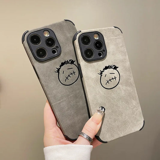 Luxury PU Street  Soft leather phone case for iphone 14 13 12 15 Pro Max X XS 11 7 8 Plus SE Turn fur Back Cover Coque Capa
