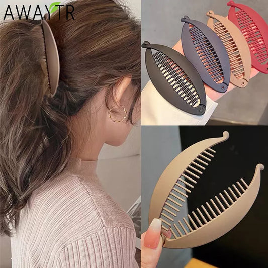 AWAYTR Frosted Fish Shaped Hairpin Ponytail Banana Clip Headband for Women Simple Solid Acrylic Twist Clamp Barrettes Headwear