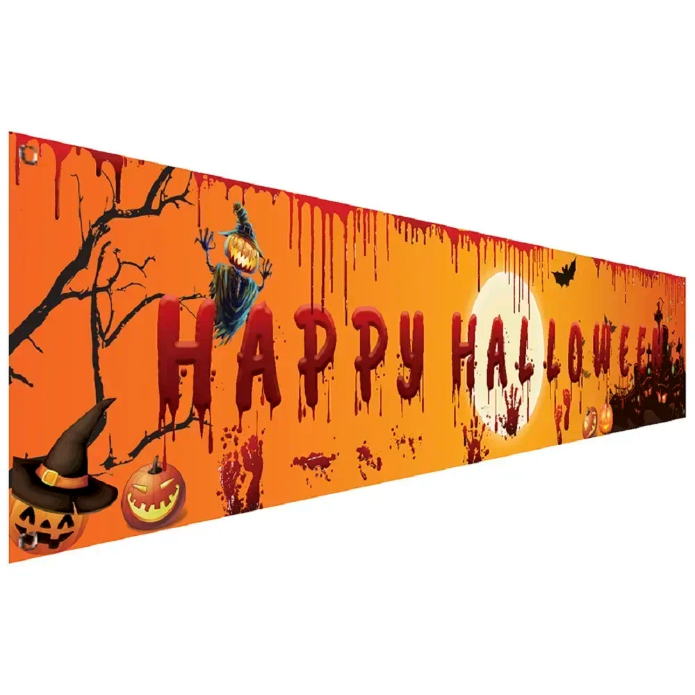 Happy Halloween Banner 250cm Long Hanging Halloween Banner with Pumpkin Terror Bloody Handprint Decor for Yard Indoor Outdoor
