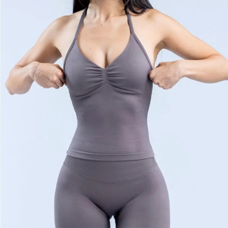 Gym Beautiful Open Back Bra Running Workout Halter Impact Longline Strappy Top Sports Yoga Vest Women's Fitness Tank Top