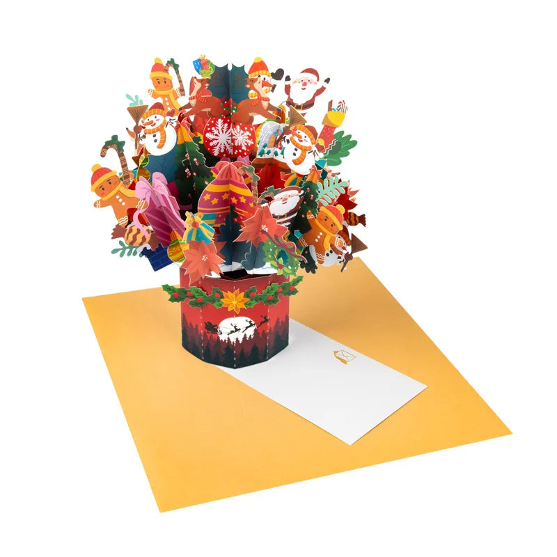 Top Quality New 3D Christmas Greeting Card Creative Pop Up Hand-Made Cards Colorful Christmas Holiday Thanksgiving New Year Card