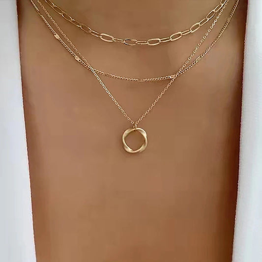 Vintage Twist Round Charm Layered Necklace Women's Jewelry Accessories for Girls Clothing Aesthetic Gifts Fashion Pendant 2022