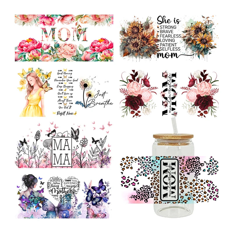 MOM MAMA Mather's Day Sticker UV DTF Cup Wrap Iron On Transfer For Glass Can Wraps 16oz Libbey D2727