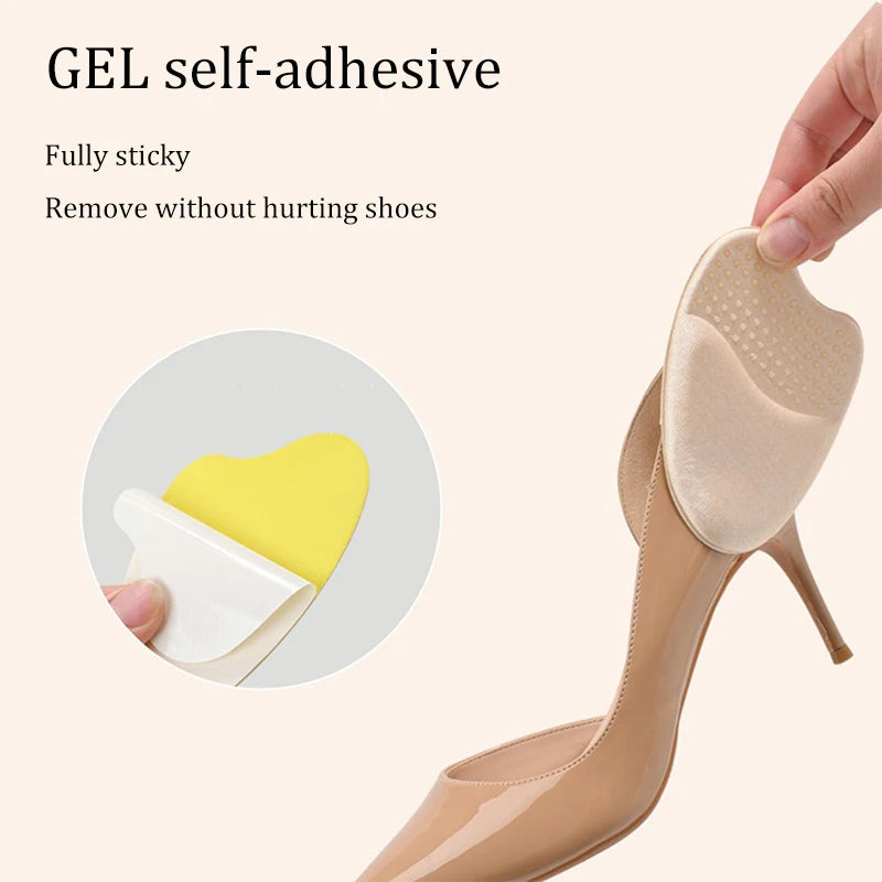2 Pairs Gel Forefoot Insert Women High Heels Cushion Pads Anti-slip Foot Pain Relief Pads Half Insoles Round Toe Shoe Inserts