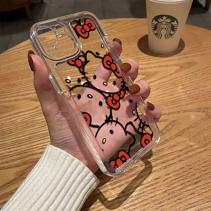 Sanrio Hello Kitty Bow Lovely Phone Case For iPhone 15 14 13 Pro Max 11 12 13 Pro X XR 7 8 Plus Transparent Soft Cute Girl Y2K
