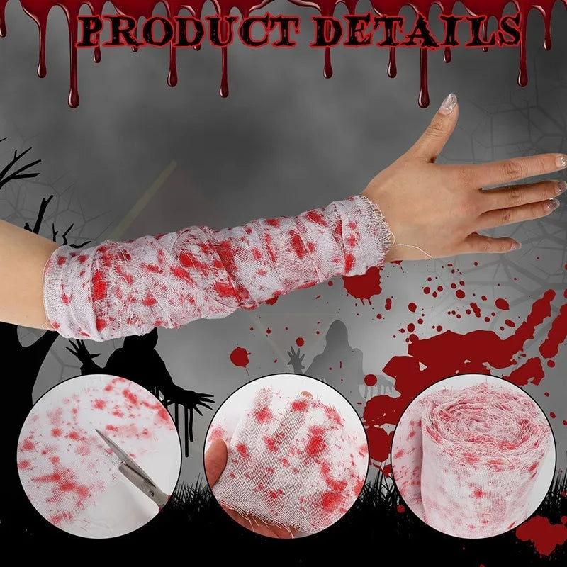 10/15M Halloween Bloody Cloth Strips Blood Gauze Bandage Haunted House Secret Room Horror Party Halloween Scene Decoration Props