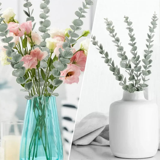 10/20PCS Eucalyptus Artificial Leaves Branches Fake Plants for DIY Christmas Wreath Wedding New Year Party Table Home Decoration