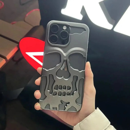 Luxury Matte Plating Metallic Color Hollow Out Skull Hard Case For iPhone 14 13 12 11 Pro Max 15 Plus Fashion Shockproof Cover