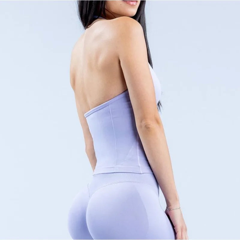 Gym Beautiful Open Back Bra Running Workout Halter Impact Longline Strappy Top Sports Yoga Vest Women's Fitness Tank Top