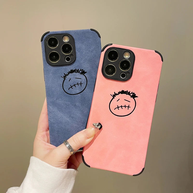 Luxury PU Street  Soft leather phone case for iphone 14 13 12 15 Pro Max X XS 11 7 8 Plus SE Turn fur Back Cover Coque Capa