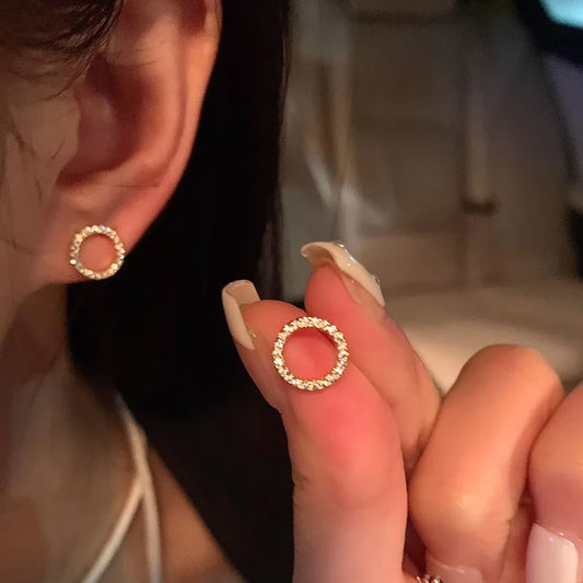 Delicate Small Circle Stud Earrings for Women Korean Fashion Gold Color Earring Crystal Minimalist Jewelry Accessories