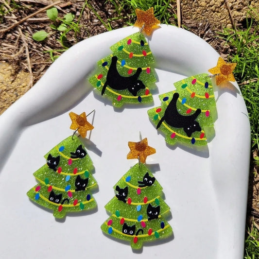 KUGUYS Christmas Gifts Lovely Women's  Drop Earrings Cartoon Cat Tree Acrylic New Year Jewellery