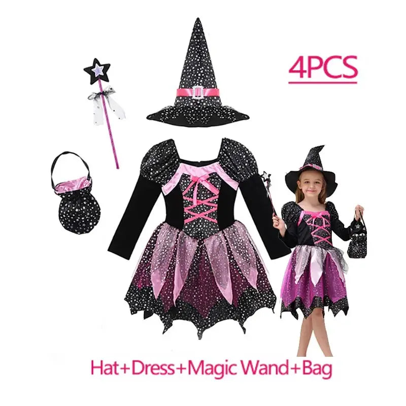 Halloween Costume for Girls Dress Scarlet Witch Vampire Devil Ghost Carnival Party Dress Up Hoodwinked Suit Kids Cosplay Clothes