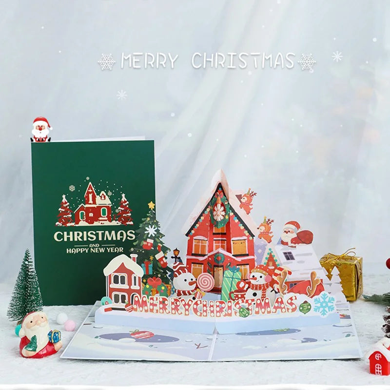Top Quality New 3D Christmas Greeting Card Creative Pop Up Hand-Made Cards Colorful Christmas Holiday Thanksgiving New Year Card