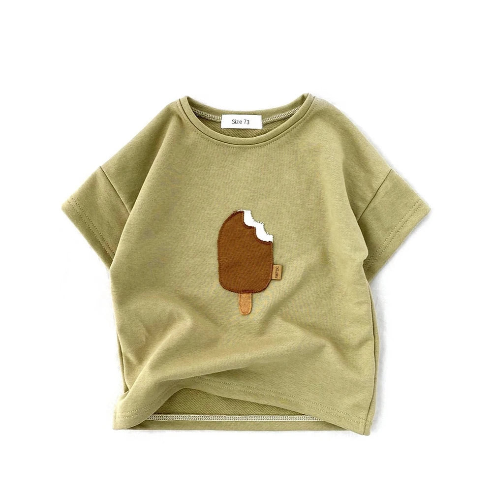 Colorful Ice Cream Printed Children's T-shirt Cute Newborn T-shirt Summer Children's Clothing Top T-shirt Solid Color Clothes