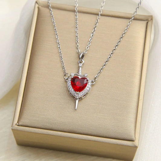 Snow White and The Huntsman Couple Heart and Sword Pendant Necklace for Women Romantic Wedding Valentine's Day Jewelry Gifts