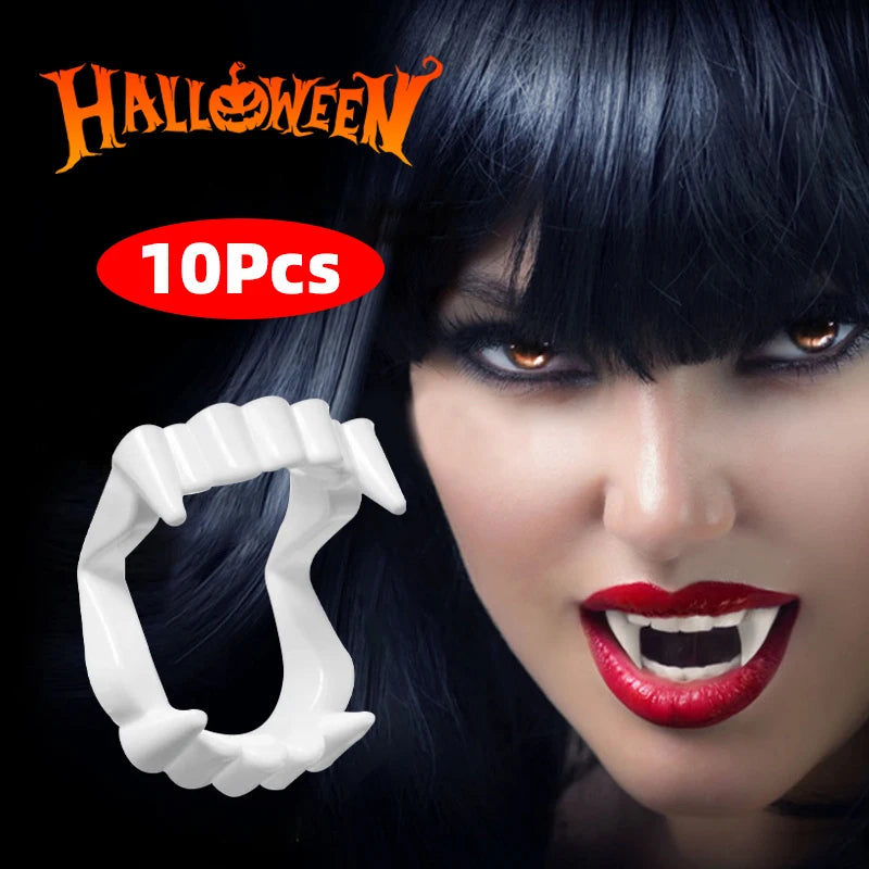 10Pcs Halloween Vampire Denture Luminous Fake Teeth Dress Up Props Horror Zombie Teeth Grim Reaper Braces Glow Party Supplies