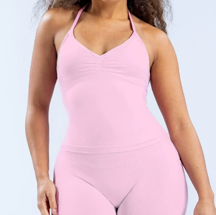 Gym Beautiful Open Back Bra Running Workout Halter Impact Longline Strappy Top Sports Yoga Vest Women's Fitness Tank Top