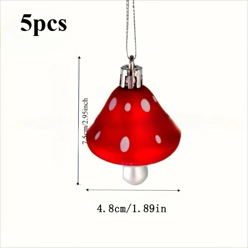 5 Pieces of Mushroom Decorations, Festive Christmas Tree Decorations - Suitable for Christmas, Halloween and Birthdays
