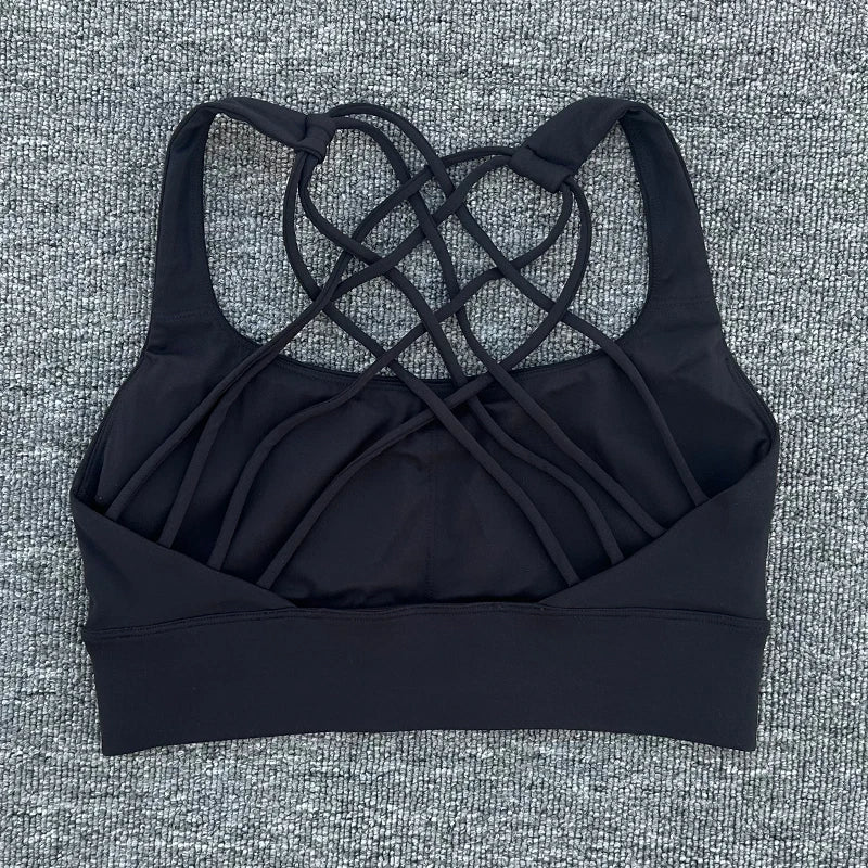Women's Fitness Sports Bra Anti-Sweat Fitness Top Women Yoga Bra Shockproof Crop Top Cross Back Sport Bra Gym Workout Top