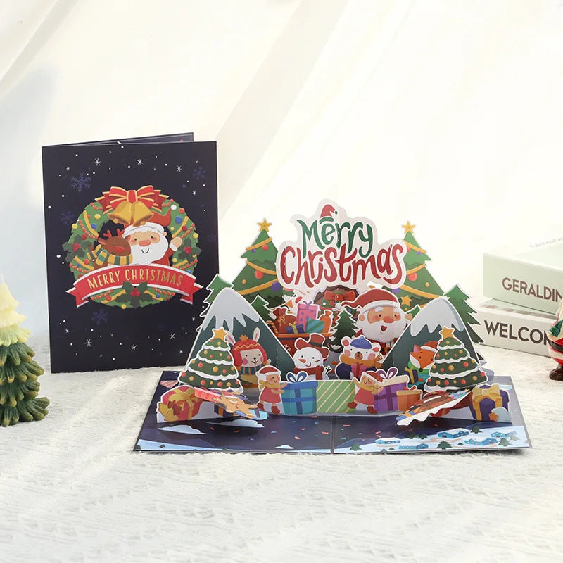 Top Quality New 3D Christmas Greeting Card Creative Pop Up Hand-Made Cards Colorful Christmas Holiday Thanksgiving New Year Card
