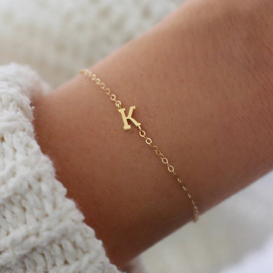 Classic Simple 26 Initials Letter Women Bracelet Stainless Steel O-Chain Bracelet For Women Jewelry Gift