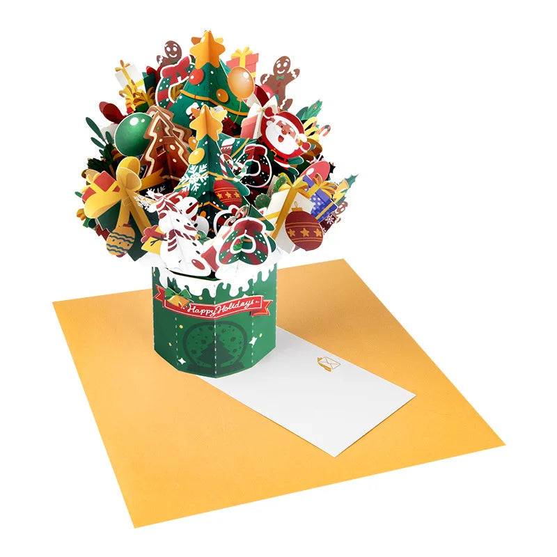 Top Quality New 3D Christmas Greeting Card Creative Pop Up Hand-Made Cards Colorful Christmas Holiday Thanksgiving New Year Card
