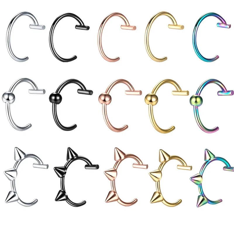 10mm Stainless Steel Fake Nose Piercing Hoop Septum Rings C Clip Lip Ring Earring Fake Nose Ring Women Body Jewelry Non-Pierced