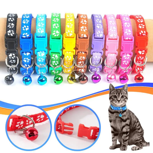 Cute Cat Collars With Bell Pendant Adjustable Puppy Kitten Necklace Cartoon Footprint Cats Collars With Bells Cat Accessories