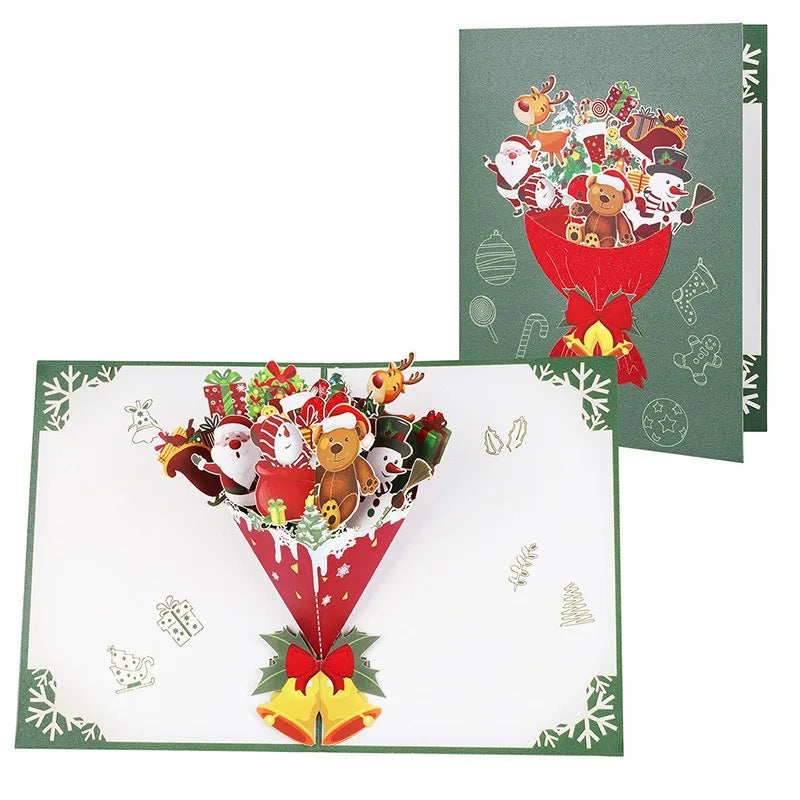 Top Quality New 3D Christmas Greeting Card Creative Pop Up Hand-Made Cards Colorful Christmas Holiday Thanksgiving New Year Card
