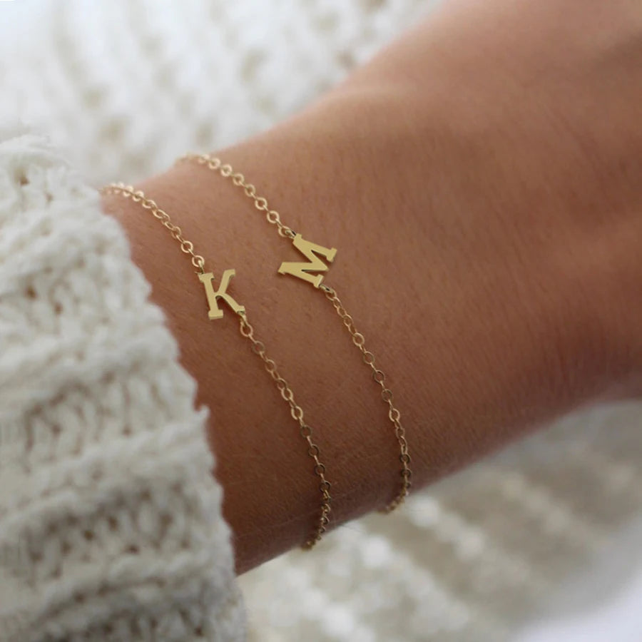 Classic Simple 26 Initials Letter Women Bracelet Stainless Steel O-Chain Bracelet For Women Jewelry Gift