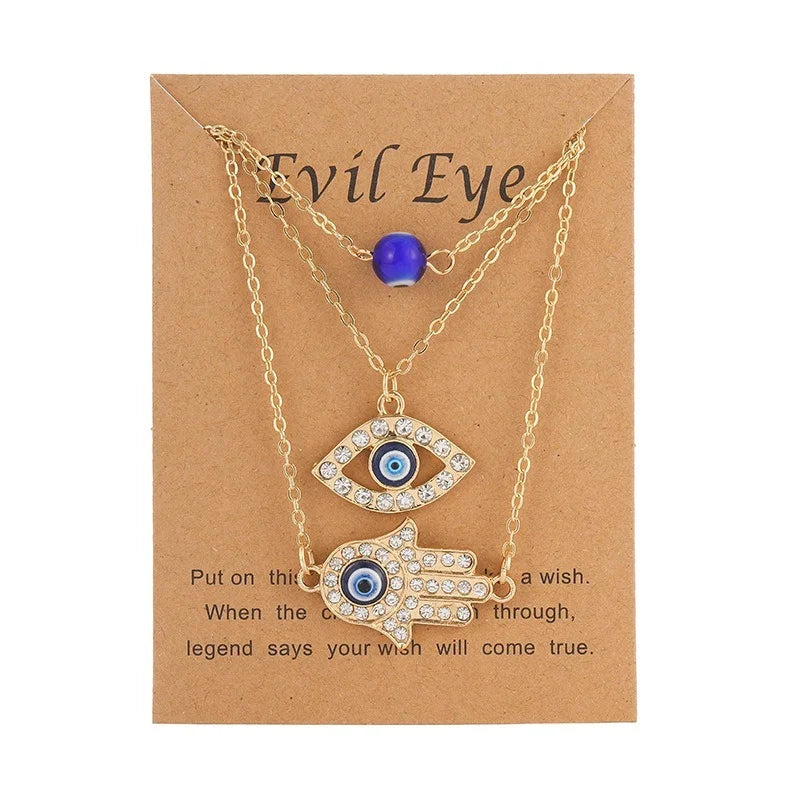Turkish Evil Eye Pendant Necklace for Women Men Rhinestone Crystal Heart Hamsa Hand Choker Charm Necklace Lucky Jewelry Gift