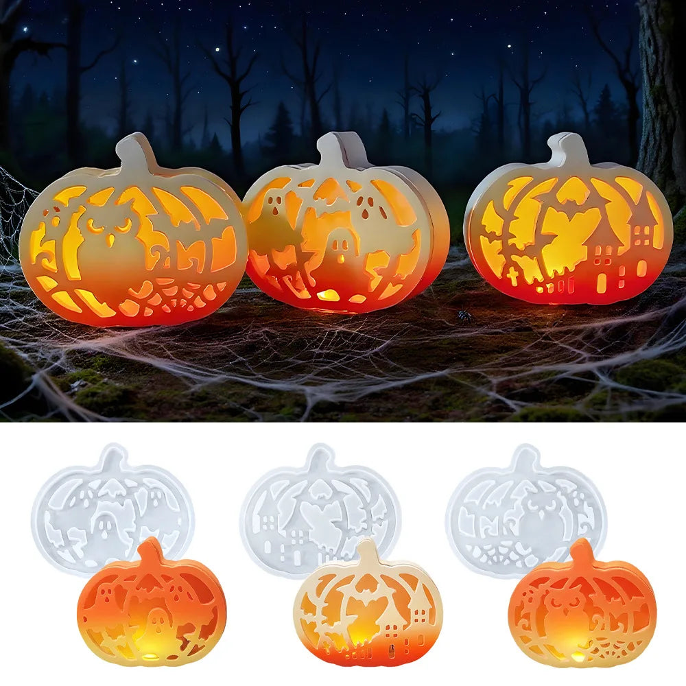 Halloween Pumpkin Silicone Mold DIY Cut-Out Deco Tea Light Holder Resin Plaster Candle Lantern Craft Jack O'Lantern Display
