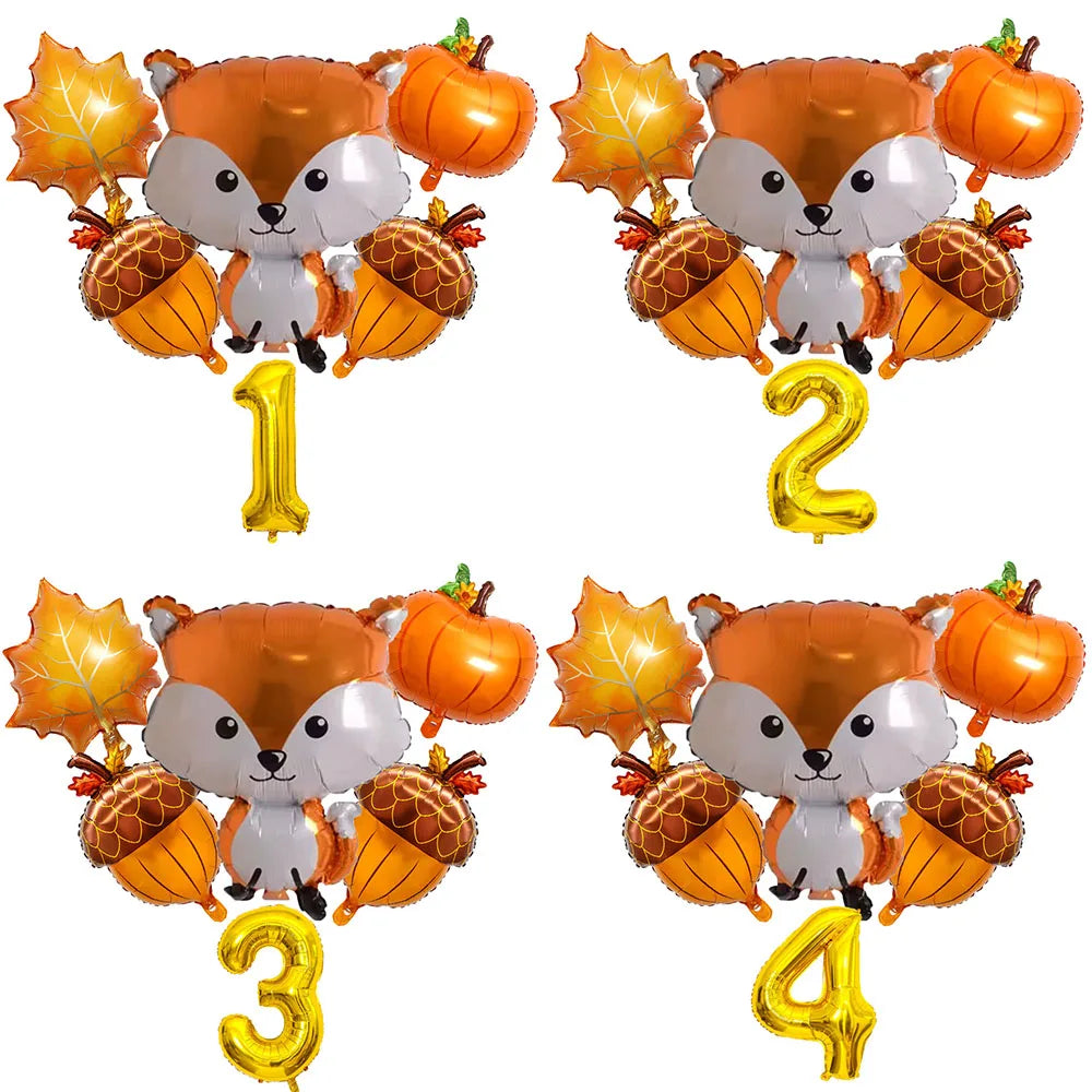 Thanksgiving Theme Forest Animals Kids Birthday Party Decoration Raccoon Fox Foil Balloon With 0-9 Number Ball Thanksgiving Gift