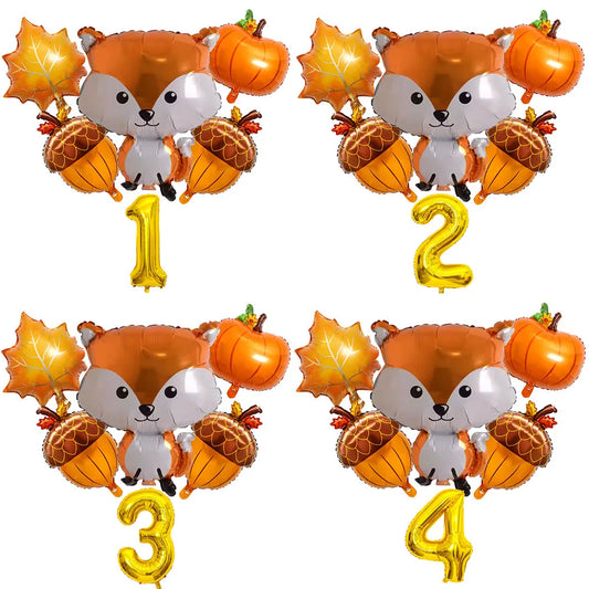 Thanksgiving Theme Forest Animals Kids Birthday Party Decoration Raccoon Fox Foil Balloon With 0-9 Number Ball Thanksgiving Gift