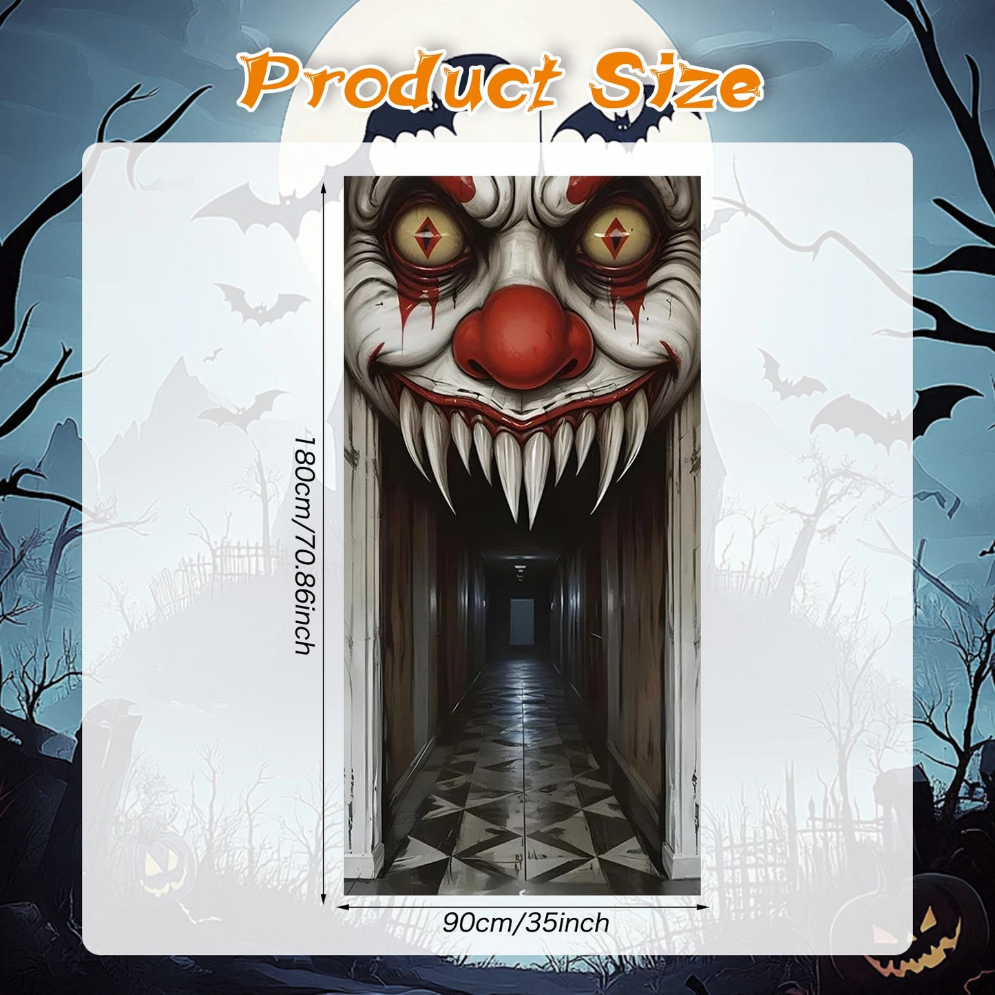 Halloween Decorations Door Cover,Spooky Witch and Zombie Theme Wall Decor,Indoor Outdoor Haunted House Themed Decoration 2D Scen