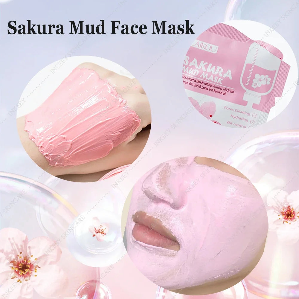 Japan Sakura Clay Mask for Face Deeply Cleansing Moisturizing Oil-Control Anti-Aging Anti-Wrinkle Pink Mud Mask Facial Skin Care