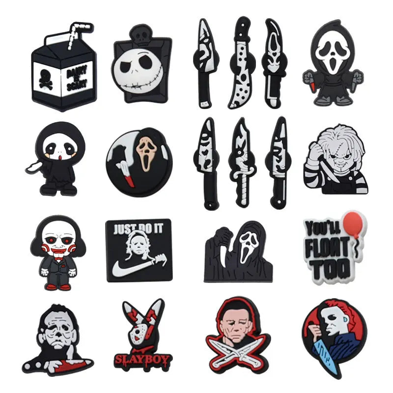 17pcs/SET Halloween Horror Movie Series for Shoe Charms Designer Accessories DIY Decoration for Classic Clog Kids Gifts Hot Sale