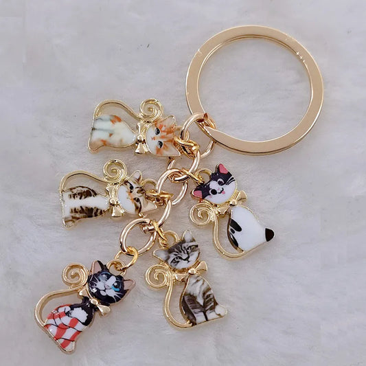 Cute keychain enamel color cat keychain animal gift ladies men handbag accessories car hanging DIY handmade jewelry
