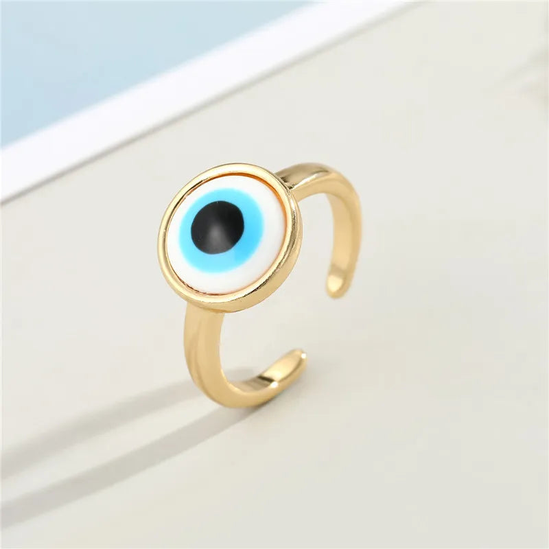 1PC Bohemian Ethnic Metal Enamel Evil Eye Ring For Women Vintage Punk Zircon Heart Blue Eye Finger Ring Turkey Jewelry Gift