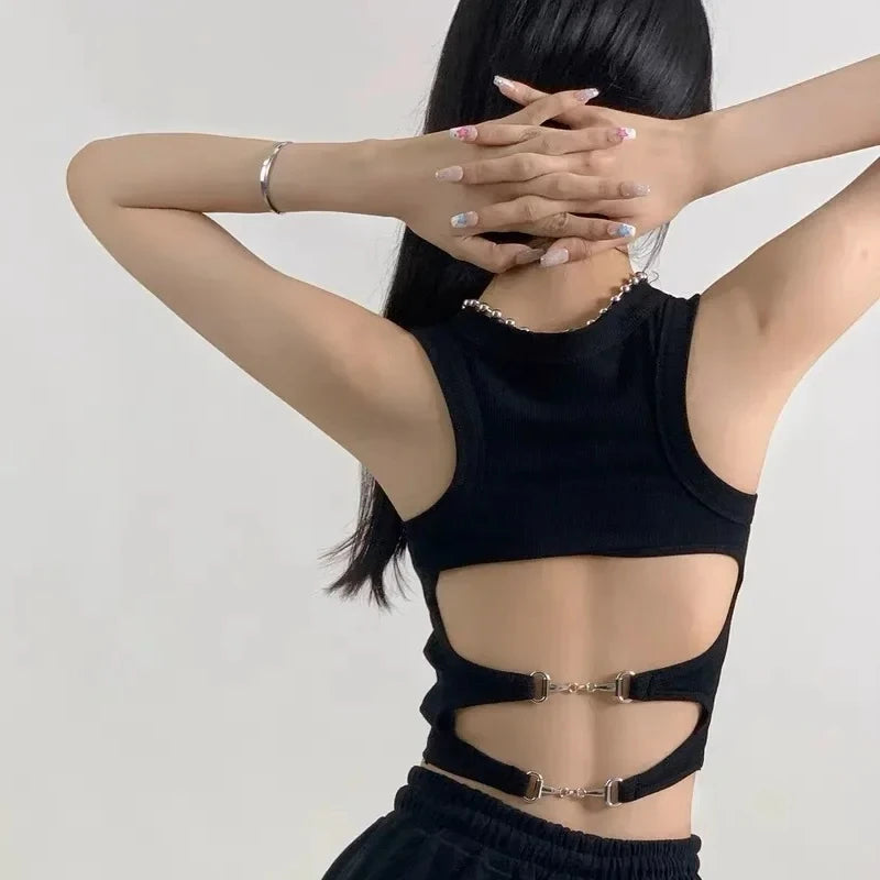 Women Sports Tank Sexy Backless Tops with Bra Pad Casual Crop Tops Backless Knitt Running Camisole for Women Y2K Streetwear Tops