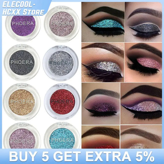 PHOERA 8 Colors Glitter Eye Shadow Palatte Matte Eyeshadow Makeup Waterproof Bicolor Shimmer Cosmetics Beauty Makeup Tool