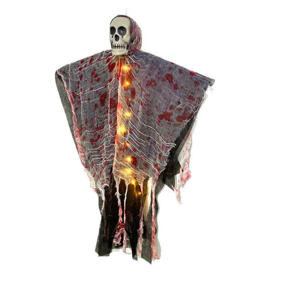 Halloween Party Hanging Skull Skeleton Ghost Ornament Horror Props Haunted House Decorations With Light Outdoor Decorations
