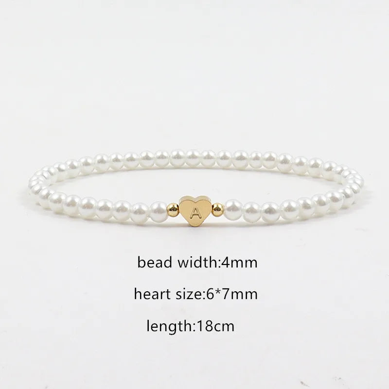 Hot Classic A-Z Heart Initial Letter Bracelet Women Temperament Imitation Pearl Bead Bracelet For Women Jewelry Gift