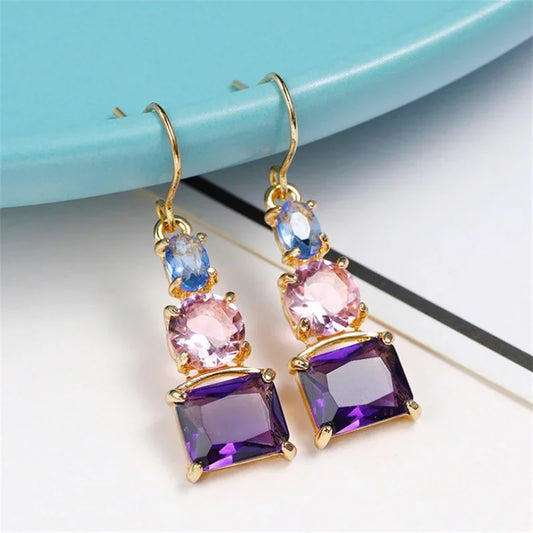 Women's Elegant Fashion Noble Square Diamond Wedding Engagement Earrings Women's Fashion Pendant Ear Jewelry