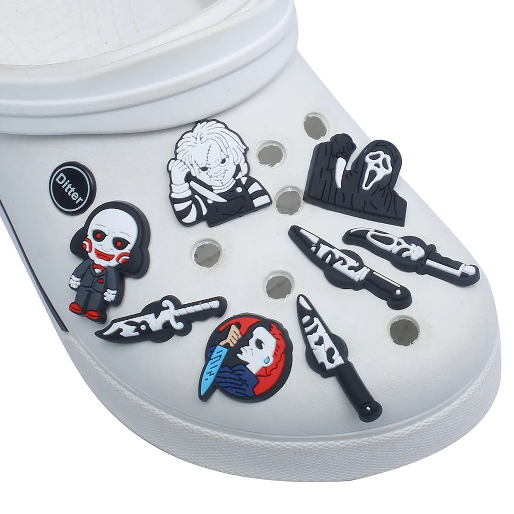 17pcs/SET Halloween Horror Movie Series for Shoe Charms Designer Accessories DIY Decoration for Classic Clog Kids Gifts Hot Sale