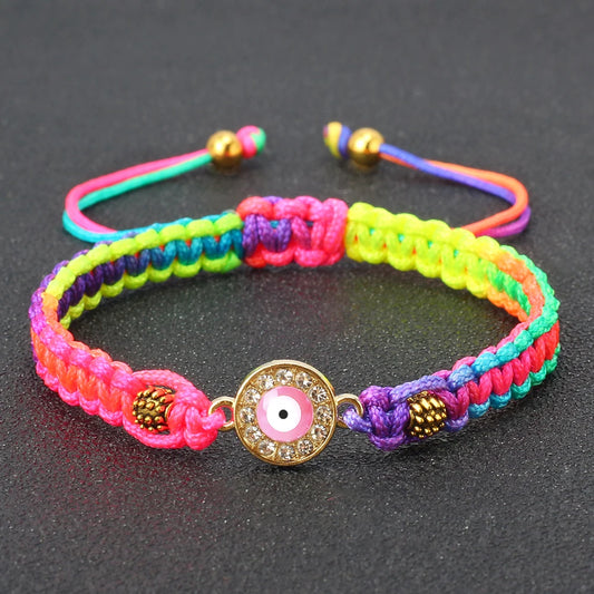 New Pink Turkish Evil Eye Bracelets For Women Men Tibetan Buddhist Handmade Knots Rope Adjustable Bracelets Couple Jewelry Gifts