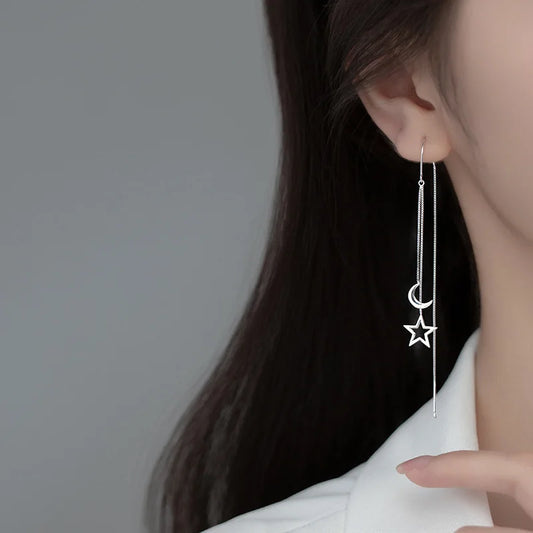 Fashion korean Earrings for Women Chain Ear Line Tassel Drop Earrings Retro Silver Color Hanging Earrings 2022 trend Jewelry